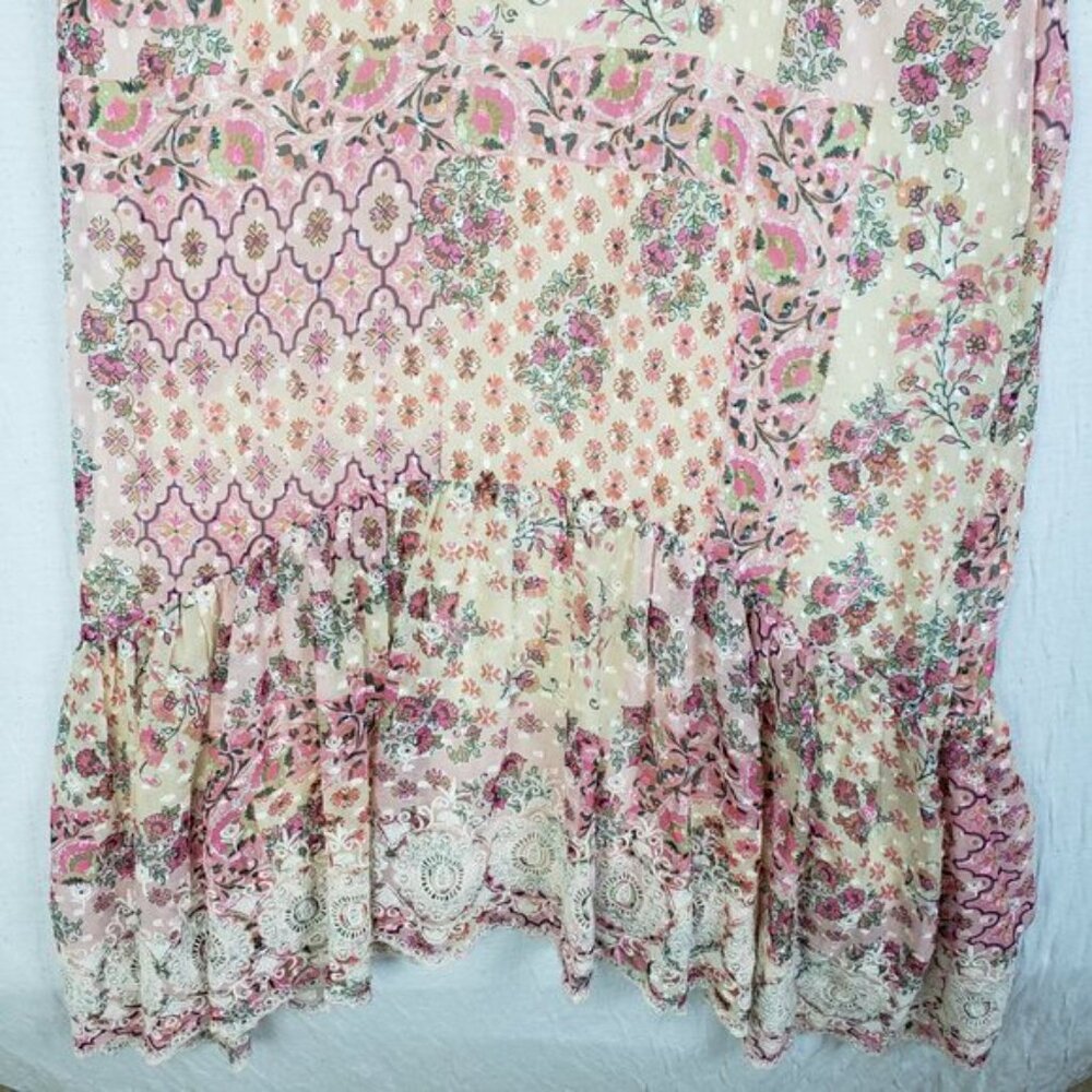 SUNDANCE Carabelle Halter Neck Dress Boho Patchwork Print Floral Lace size 8 - Picture 6 of 15